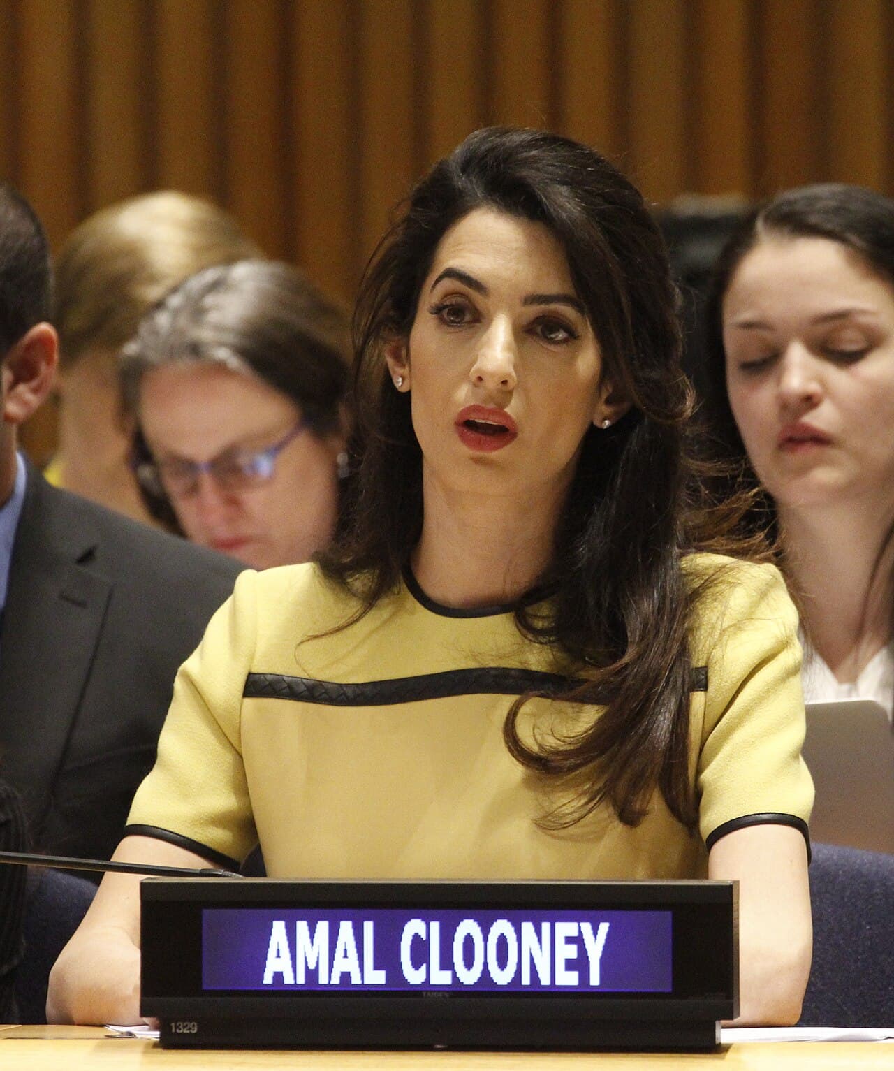Amal Clooney speaking at the United Nations